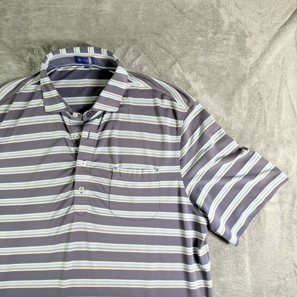Stitch Golf Mens Polo Shirt M/L Striped Short Sleeve Pocket Golf Activewear